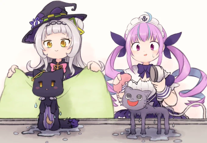 洗われてほっそりしてしまった🐈‍⬛。。
#シオンの書物 
 #あくあーと 