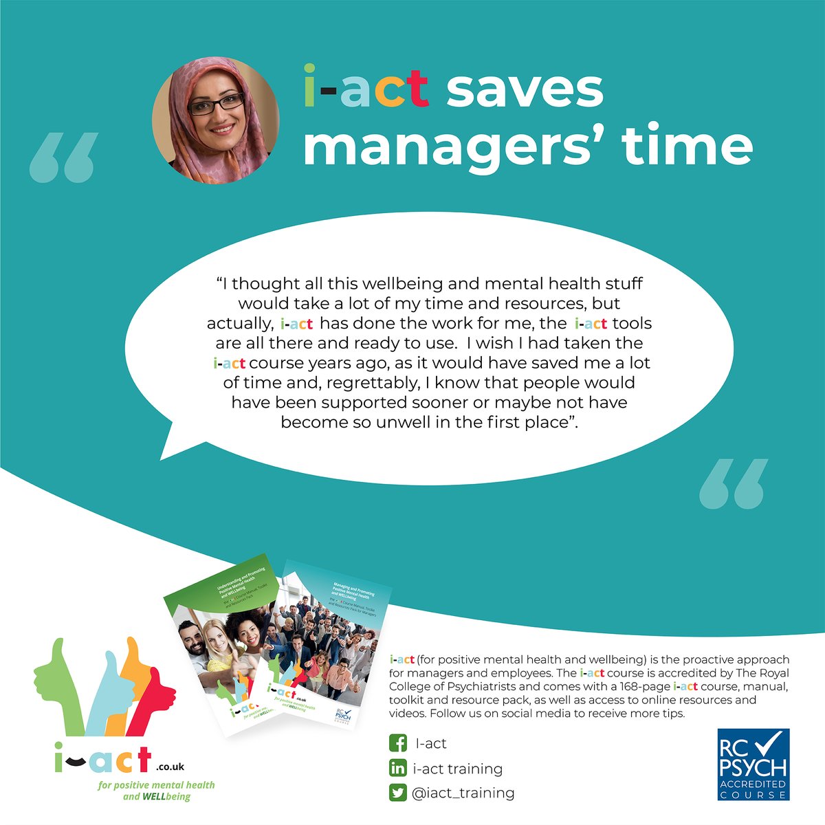 iact_training's tweet photo. We can spend lots of time ‘reacting', but surely our time is better spent in supporting people to keep well in the #workplace. Taking a proactive approach to workplace #mentalhealth and #wellbeing is not time consuming for the busy manager, it actually saves time. #i-act 😀 https://t.co/tdhlGvQ4JR