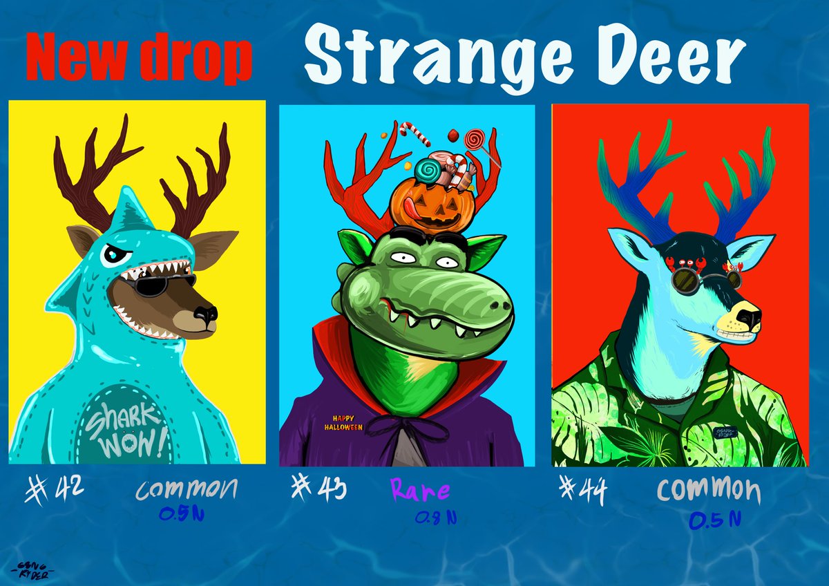 Gengrider1's tweet photo. Don't miss it!  Three new drops 1\1 welcome summer 🔥
 Who doesn't have a collection of deer?  You can go in. Cheap price ~
 (There are many more pieces that you can go check out.)
 📌 https://t.co/rsfdwk8oCD 
#nftart #NFTartist #near #paras https://t.co/ljzxXLtHnq