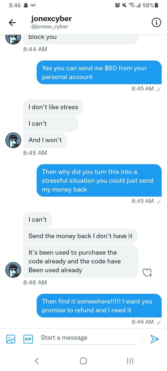 Dani5455's tweet photo. @Sadiq41329744 @jonexc_cyber is a scammer. Please retweet this https://t.co/qnnIt0Yzfp