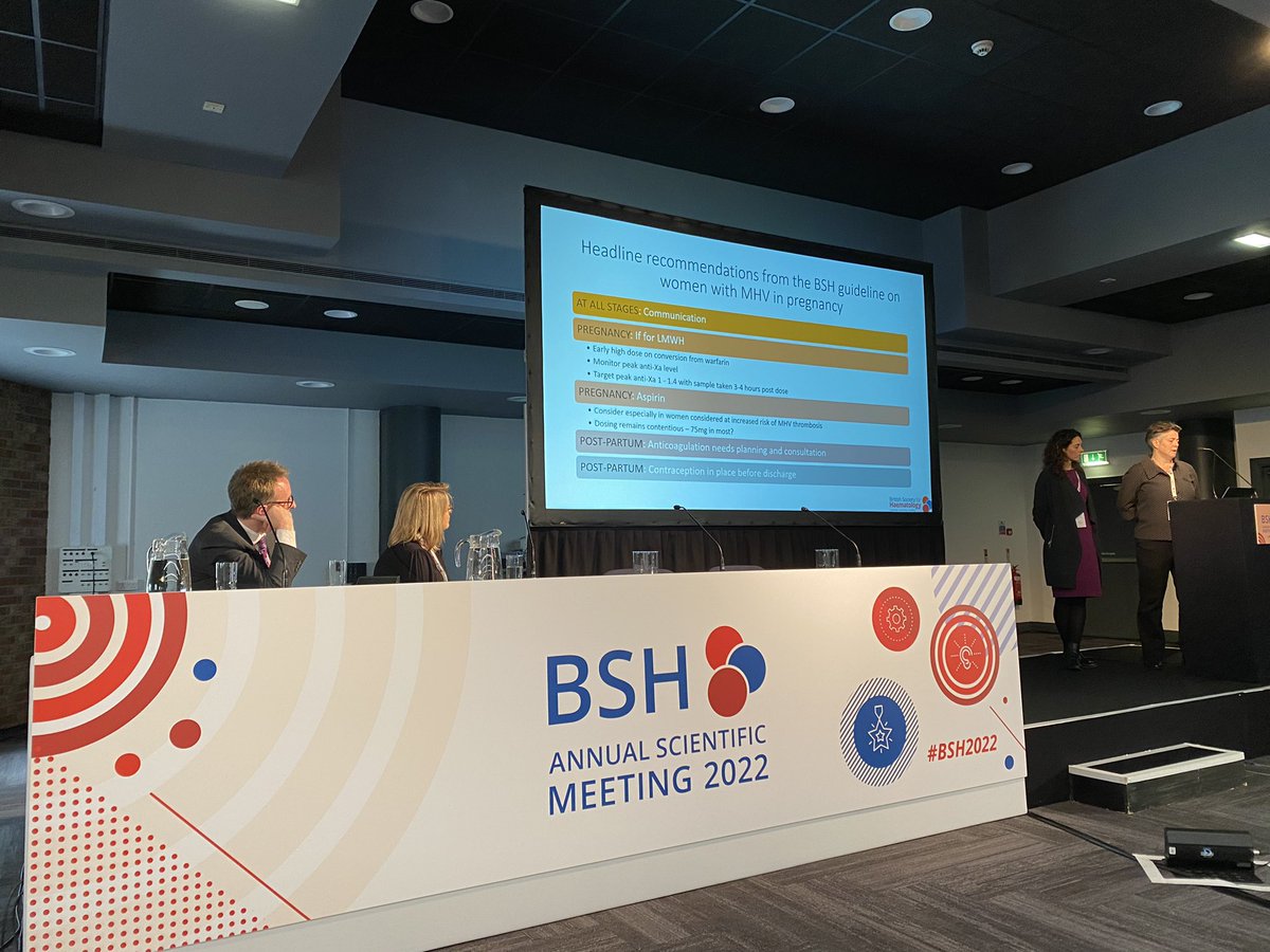 Wow! Thanks to Drs Clare Towers &amp; Niki Walker for excellent discussion of cardiac valve antithrombotic management during pregnancy -using a case history &amp; discussing the evolving new guidelines from <a href="/BritSocHaem/">BSH - Haematology</a> Ob Harm group. 
-ongoing lack of high quality evidence