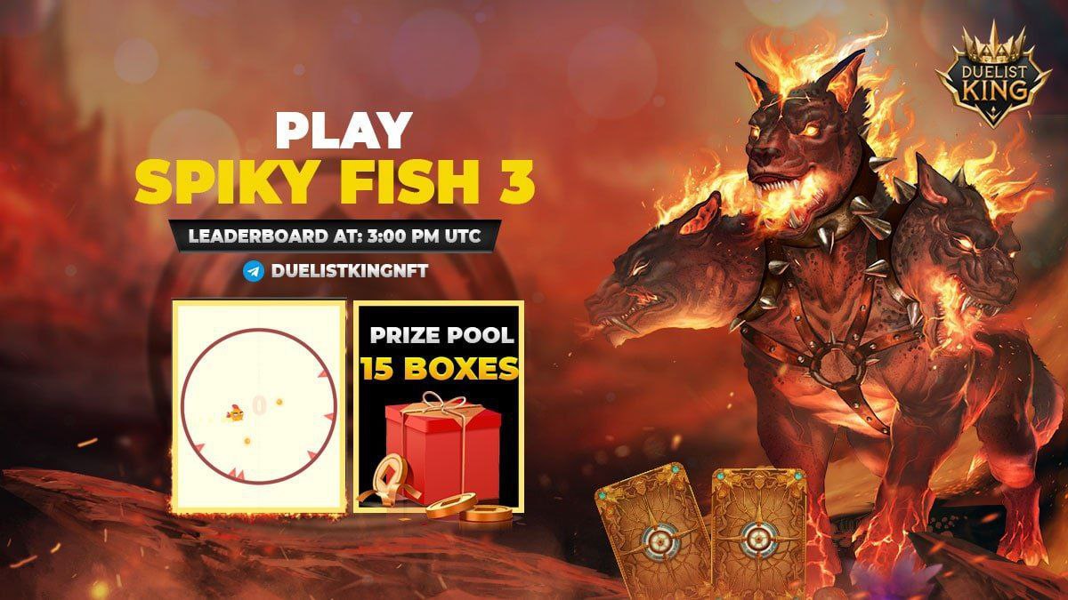 DuelistKingNFT's tweet photo. 🔴 WE ARE LIVE 🔴
Compete against other #DuelistKingNFT users in SPIKY FISH 3 🎮
Top participants will win from a brimming prize pool of 15 #NFT Boxes 🎁
Leaderboards at 3:00 PM UTC 📸
Join NOW - https://t.co/F8fjCX21bz
#Win2Earn $DKT #GameFi #GameWithCrypto https://t.co/AQTulLBfst