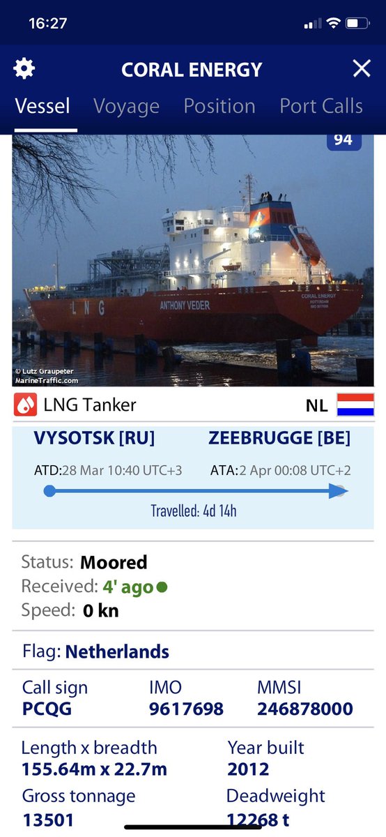 YvesDEer's tweet photo. Don’t look away. Stop the madness. Ships deliver Russian gas at Zeebrugge Belgium. Every single day. Ships flying Dutch flags. #Bucha #stopbutcherputin #dontlookaway #closetheports #stopbloodgas #stopbloodoil #marinetraffic https://t.co/Fh2ETjkygx