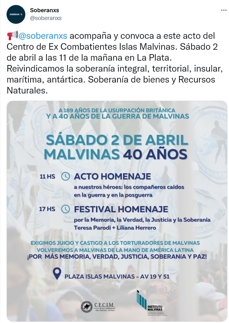 Justicia_y_C's tweet photo. Algunos "chapean" con Malvinas mientras arman estructuras paralelas de izquierda como CECIM que pretende llevar a juicio a los veteranos con el cantito "Memoria, Verdad y Justicia". El "entrismo" de siempre. https://t.co/FOTtl72h92