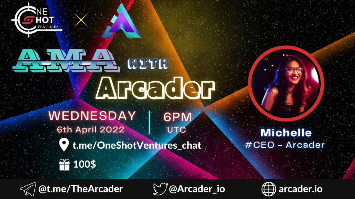 0xSprite_'s tweet photo. Announcing an official Public #AMA with @Arcader_io giving out 100$ worth Airdrop on 6th April, 2022.

📌 Join us at TG: https://t.co/4YA6mtwBO3
💎Speaker: Michelle | CEO - Arcader

Like, RT, Tag 3 people &amp; ask your question. Best Questions will be selected https://t.co/KSe1mBIGm0