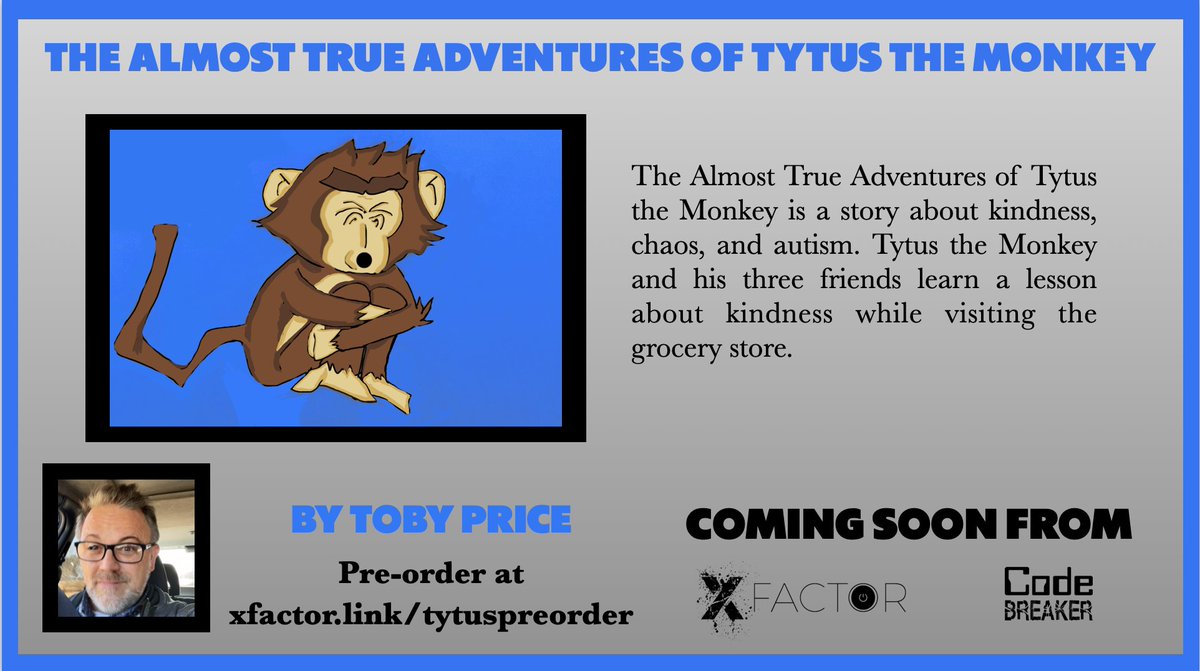 MatthewXJoseph's tweet image. The Almost True Adventures of Tytus the Monkey by @jedipadmaster  is a story about kindness, chaos, and #autism. Tytus the Monkey and his three friends learn a lesson about kindness while visiting the grocery store. #AutismAcceptance #AutismAwareness 
#codebreaker #XfactorEDU