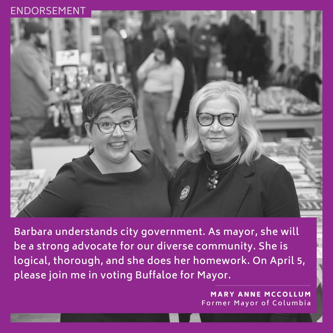 BarbaraBuffaloe's tweet photo. I find myself overwhelmed with gratitude for the support from our former mayor Mary Anne McCollum. Her words of encouragement mean so much to me. Thank you, Mary Anne!

#LoveWhereYouLive
#ServeWhereYouLove
#BuffaloeForMayor https://t.co/mxGrfOATql