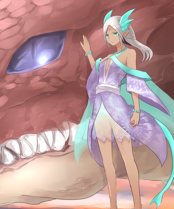 シィナ:新大陸で竜の巫女として名を知られる竜人種
盟友たる竜「ライジング」による物量攻撃で戦う
本人は補助の魔術などに徹しているため、狙われると応戦できない 