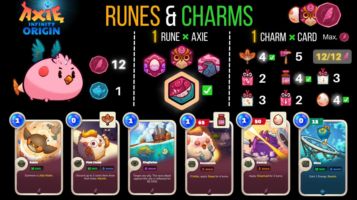 zioaxie's tweet photo. Bird Runes &amp; Charms Mechanic!⚙️😍

Look how it works and how many runes and charms you can combine!

I love @Axieinfinity origin!❤️
And you, how would you combine them?👀 https://t.co/bUA0hUKutx