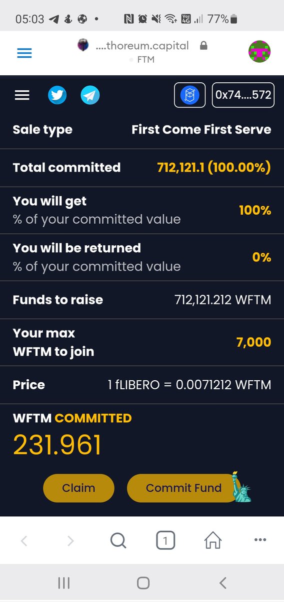 Matirabi79's tweet photo. @fLibero_Fi I have committed 231.961 WFTM ( worth 300$) in presale with 6% discounted price
Now I'm (448 $) from my initial investment 🚀🚀🚀🥳🥳🥳
I'm earning ~9.16 $ Daily @luciano_eltirri @Forrest_Pump1 @bigwin0108 @turcocarp @Cryptostacy_ https://t.co/kWTeJLKg7f