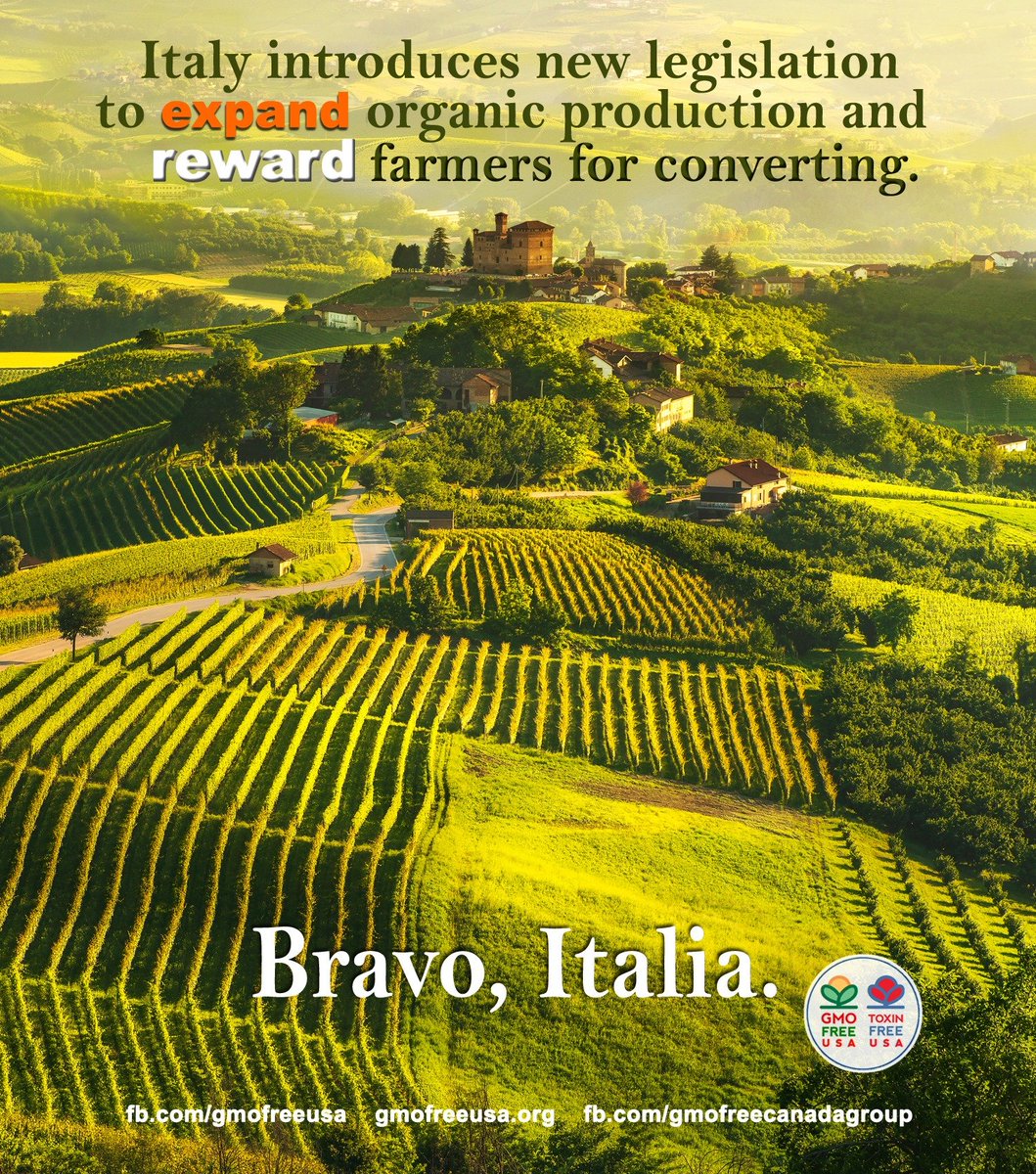 GMOFreeUSA's tweet photo. Buone notizie dall'Italia!🇮🇹 
The Italian parliament has approved a new law creating an “#Organic Made in #Italy" label and a national strategy to support organic production throughout the agricultural sector, including rewarding #farmers for converting.

https://t.co/zrx3hHv2dz https://t.co/Flsesdl7w0