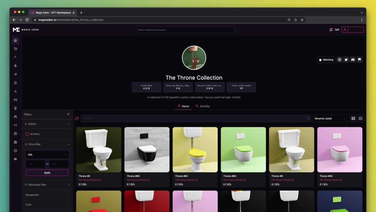 ThroneNFTs's tweet photo. We just launched on Magic Eden!🚀😎
https://t.co/3Ja4b1ddTR

No launch without a giveaway! Thats why we'll give away a Throne NFT, to enter:
👉 Follow @ThroneNFTs 
👉 RT &amp; like this post
👉 Tag 2 friends

#Solana  #SolanaNFTs  #throneNFT #throne #NFTProject #MagicEden #toilets https://t.co/Xb3vqqEfOQ