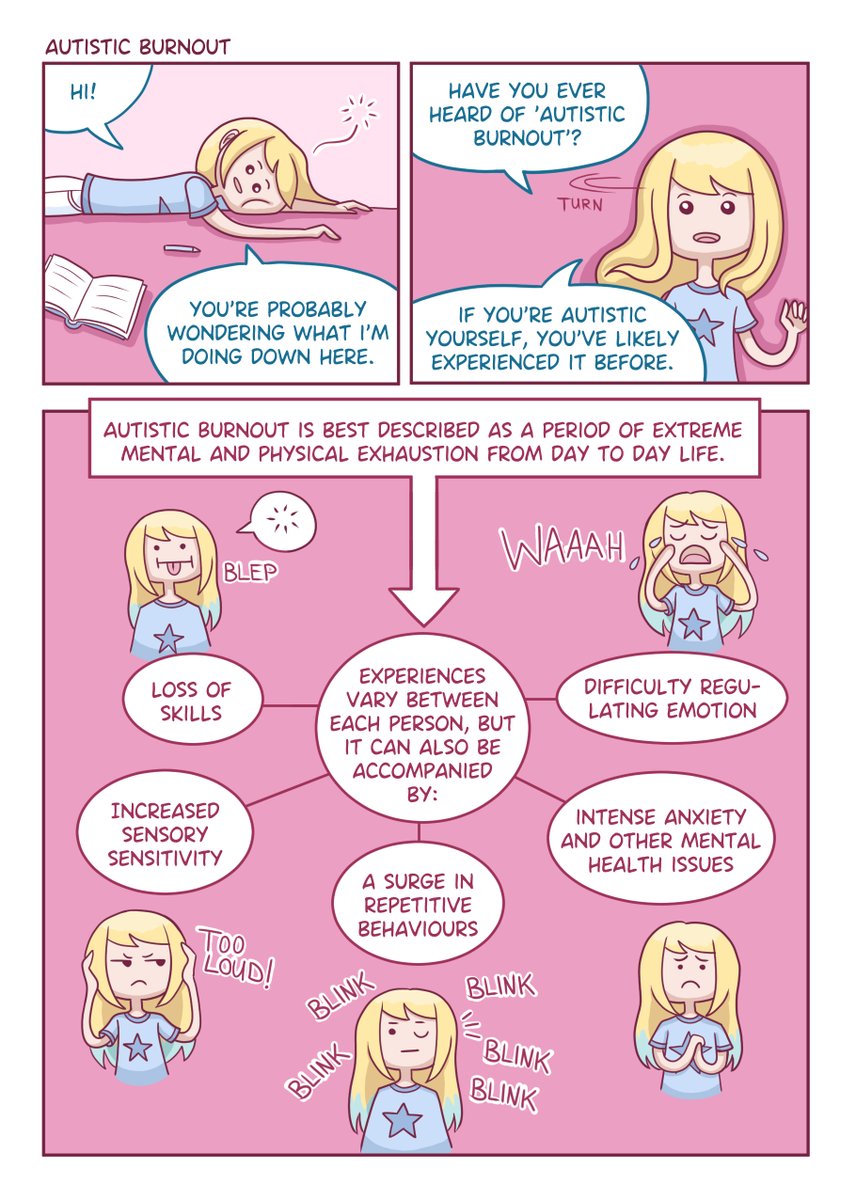 DeeNewtsoda's tweet photo. Less than 20% of autistic adults are in full-time employment. Many of us drop out of the workforce after just a few years. Why is that?
Today I'm posting my comic about Autistic Burnout as part of #AutisticComicTakeover!
#AutismAcceptanceMonth https://t.co/L3nGmUWRx1