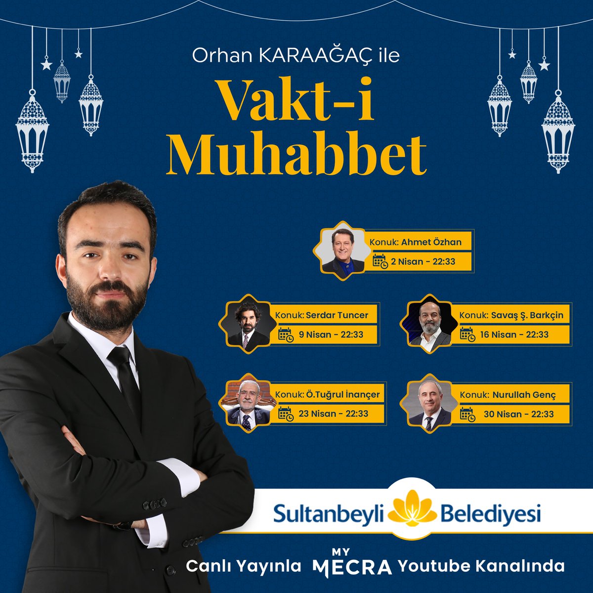 mymecra's tweet photo. Vakt-i Muhabbet Ramazan ayı boyunca; Serdar Tuncer, Dursun Ali Erzincanlı ve Orhan Karaağaç’ın sunumlarıyla 22:33‘te MyMecra YouTube kanalında.

@istikbal Katkılarıyla

@Yaziyor @dalierzincanli @OrhanKaraagacc https://t.co/tE31wfCArw