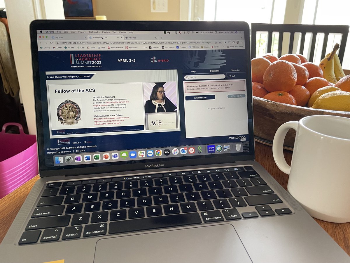 aclarkin1's tweet image. I’m attending (virtually) the #ACSLAS22 and listening to a great talk on the importance of advocacy  by ⁦@mcwhmd⁩   #learnthroughdoing  ⁦@MaChapterACS⁩ ⁦@AmCollSurgeons⁩