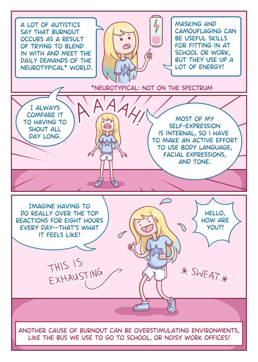 DeeNewtsoda's tweet photo. Less than 20% of autistic adults are in full-time employment. Many of us drop out of the workforce after just a few years. Why is that?
Today I'm posting my comic about Autistic Burnout as part of #AutisticComicTakeover!
#AutismAcceptanceMonth https://t.co/L3nGmUWRx1