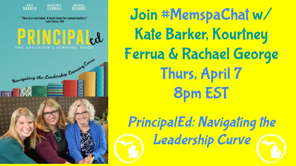 Join @Kate_S_Barker  @DrRachaelGeorge
#PrincipalEdLeaders Navigating the Leadership Curve
Thurs April 7 8pm #MEMSPAChat
#Together4ELs
@DebbieZacarian @MsSalvac
@ValentinaESL @tori_mazur @teacherxatli @land_kland @ABCD2SCo @Love4ELs @rlwjunio @MissAlvirESL @emilyfranESL @NCDPI_OEL