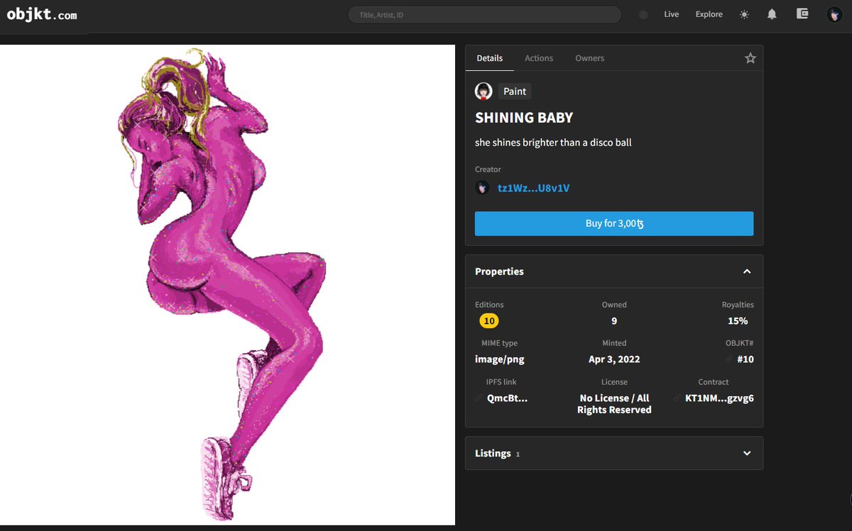 New drop on #Object  
10 edition
3 XTZ  
objkt.com/asset/KT1NMKGj… 

#artist  #NFTartist #NFTartists #ArtistOnTwitter #CleanNFT #Tez #tezoscollectors #tezos #tezosnft #tezoscommunity #NFT #NFTs #NFTCommunity #hicetnunc #hicetnunc2000 #hicetnuncNFT #hicetnuncart #objkt #objktnft