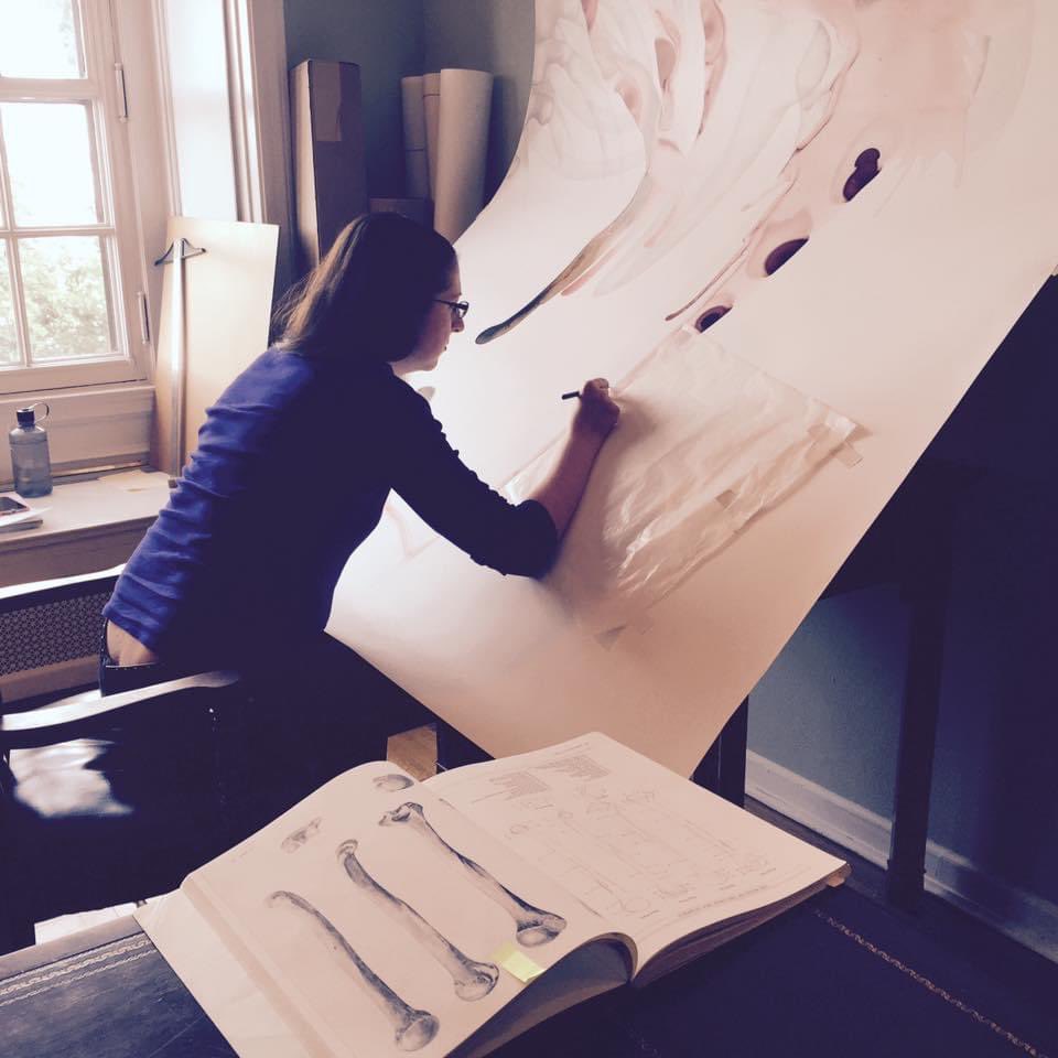 IMSS_Chicago's tweet photo. We are currently accepting applications for our Residency program! Find more info at https://t.co/CmCPPVhErD.

Artist in Residence, Vesna Jovanovic, working in our "4th Floor North" exhibit space on a piece from her "Foreign Bodies" series from 2016. 

#imsschicago https://t.co/cjuB7a1XRp