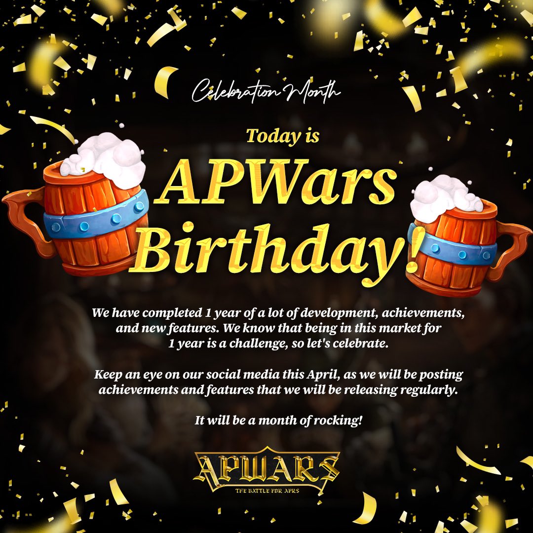 apwars's tweet photo. π₯ new features
π» all the progress
π₯³ a lot of celebration
#APWars1year
π Go to: https://t.co/cTX2kBvEYN
#APWars #APWarsBadass #NFTGame #rpg #gameonchain #NFTs #GameFi #metaverse https://t.co/VAaZhBt8Yi