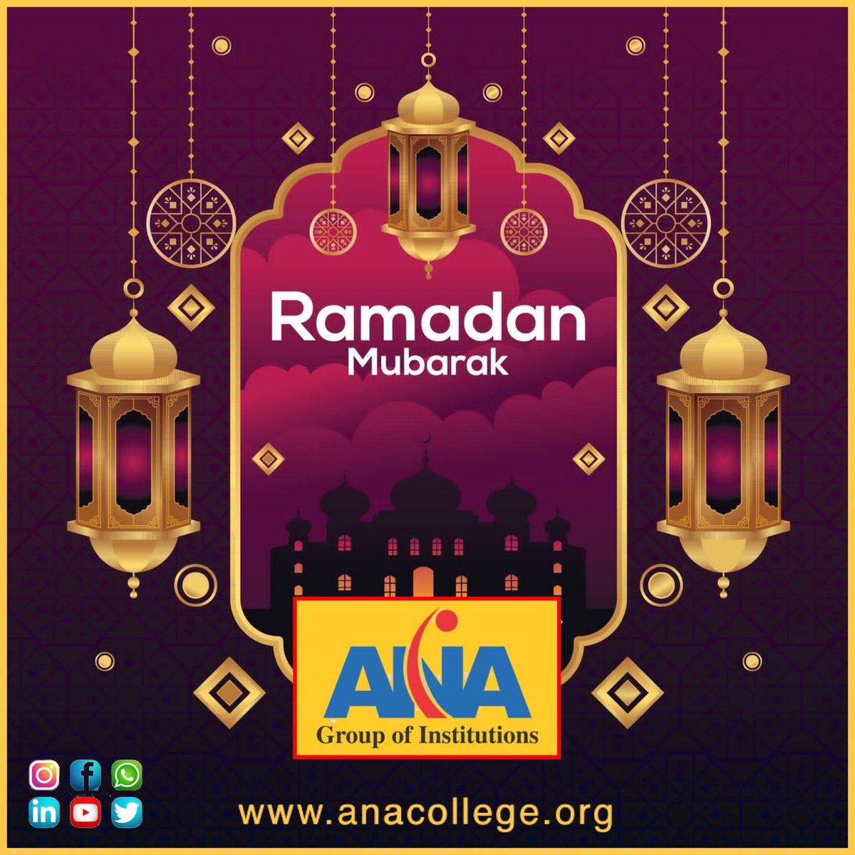 AnaInstitutions's tweet photo. May this Ramadan bring health, wealth, success and joy in your life.. @AnaInstitutions wishes you all a month full of blessings..
🌸Ramadan Mubarak!!🌸
.
.
.
.
#RamadanMubarak #RamadanKareem #ramadan2022 #ramadanvibes #MonthOfBlessings
#ANAGroupofInstitutions https://t.co/LHpldJ7zP1