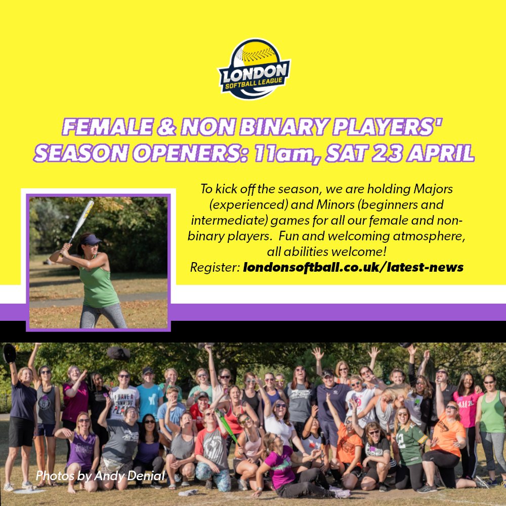 londonsoftball's tweet photo. Female and non-binary players are invited to register for our season opener games. Visit our website for further details! https://t.co/92d94sAfTs https://t.co/OZEsIMRLlh