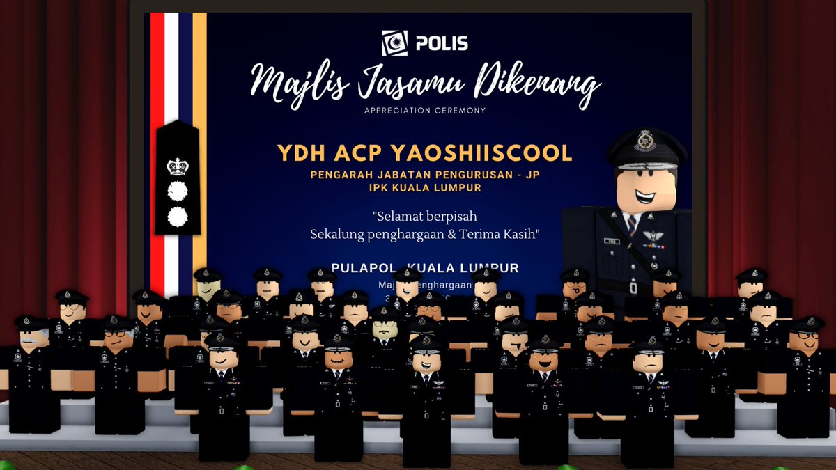 RBLXMYS_Polis's tweet photo. An appreciation ceremony was held at the Royal Malaysia Police College for Assistant Commissioner of Police @yaoshiiscool who has served in the force since 2020.

We appreciate his service and contributions to the force. https://t.co/DTyry60Vov