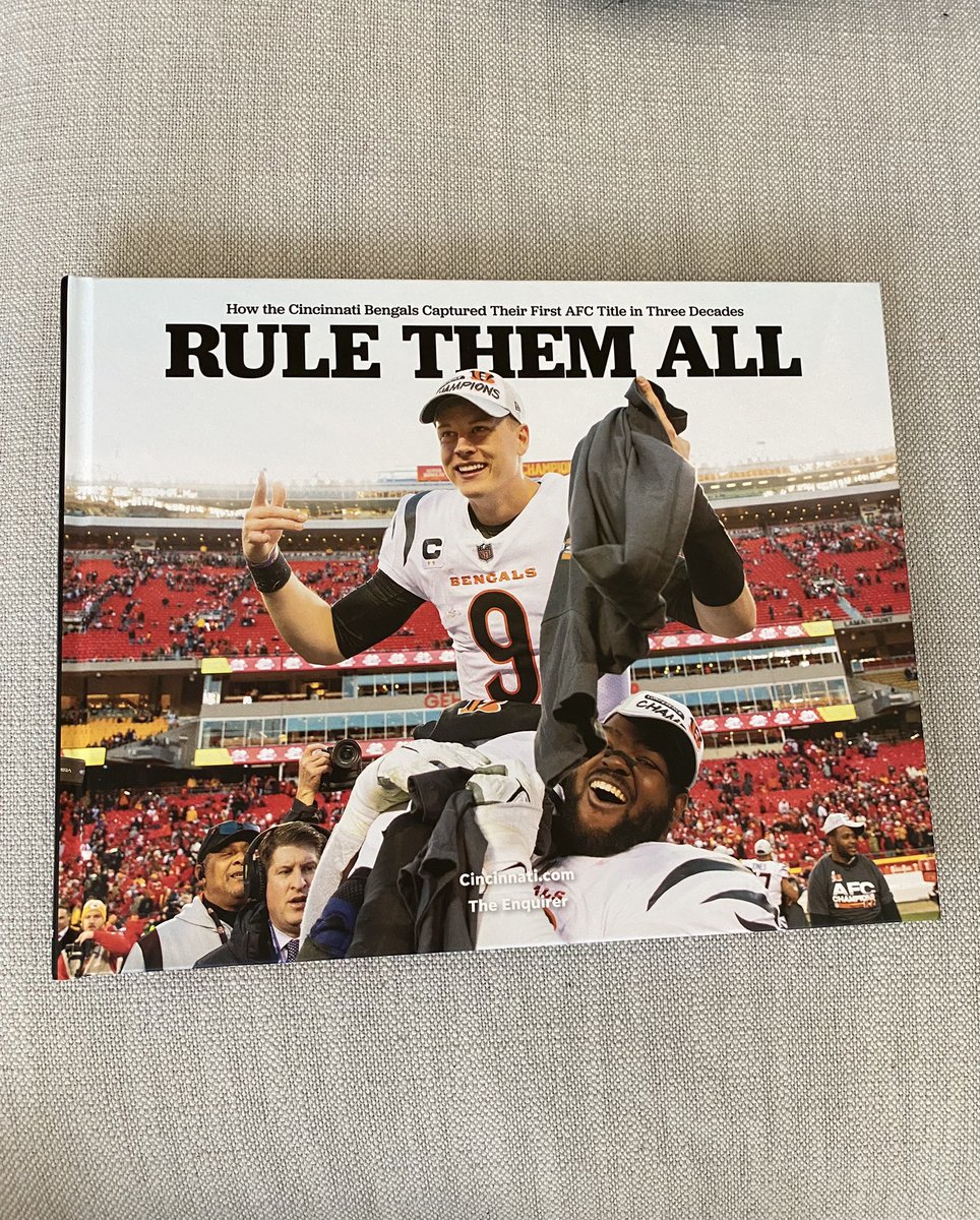 BengalsTalk's tweet photo. Just got my copy of ‘Rule Them All - How the Cincinnati #Bengals Captured Their First AFC Title in Three Decades’ from @pedimentbooks and the @Enquirer. https://t.co/l79oZbbRQ2