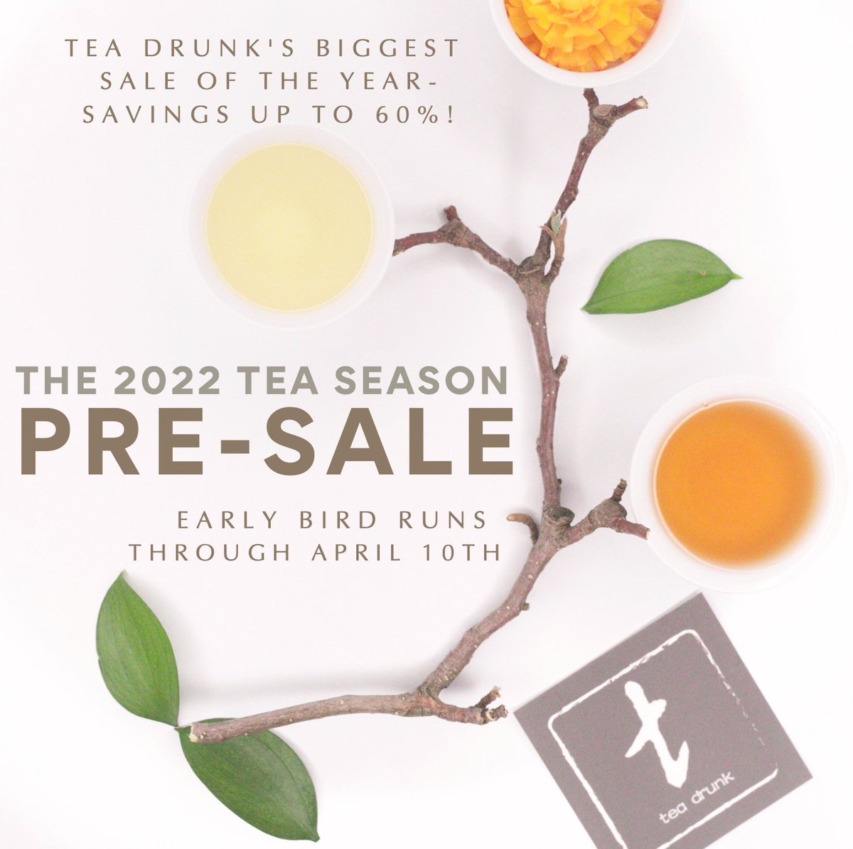 teadrunknyc's tweet photo. Hey there, tea lover! Get your hands on some of the world's most prized teas at up to 60% off. The 2022 Pre-Sale Early Bird rates end soon. Place your order now! 🍵
#TeaSeason #Spring #PreSale #TeaHarvest #EarlyBirdGetsTheWorm https://t.co/tl3ppj3NG1