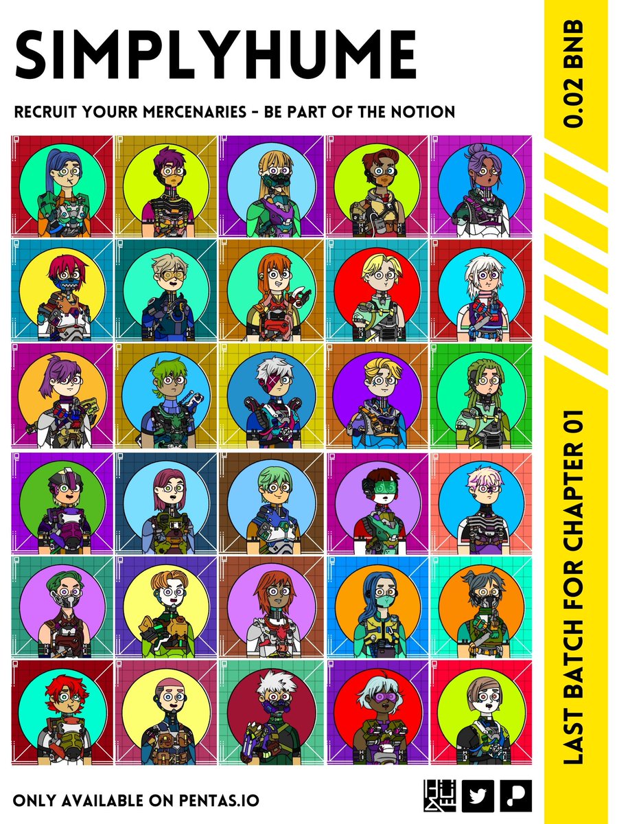 ⭕New arrival mercenaries 
⭕Dispatching in progress

Last batch #SimplyHume is now available only on pentas.io. Recruit as many as possible before we go to chapter 02 soon. 

app.pentas.io/collection/Sim…