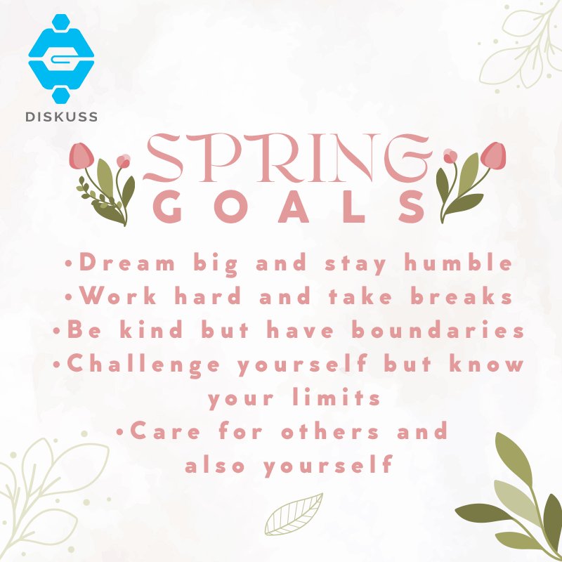 RokitDiskuss's tweet photo. Happy Sunday!
Here are some Spring goals that we are manifesting for you all!
Share in the comments below, what's your #SpringGoal .
#DiskussIt #ROKiT #WeAreROKiT #MentalHealth #MentalIllnessSupport #MentalHealthMatters #TherapyForAll #TalkAboutMentalHealth #BreakTheStigma https://t.co/rsNoTXDrVh