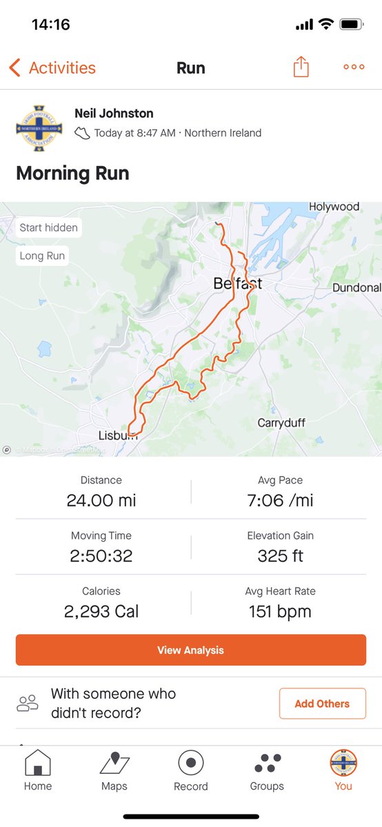 Horacio_J_138's tweet photo. 4 weeks until #belfastcitymarathon final long run before taper. Huge confidence boost for my #sub3hour plan. #ukrunchat #albertvilleharriers #running #marathon #NorthernIreland https://t.co/Pmi9ZRxtnB
