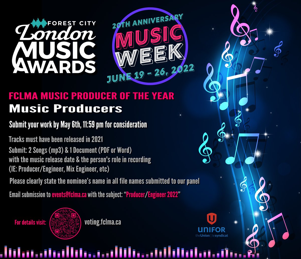 fclmalondon (@fclmalondon) on Twitter photo ⭐️PRODUCERS 🎶 ENGINEERS⭐️
Submit your work to our panel of judges for the FCLMA Music Producer of the Year > academy.fclma.ca
<a href="/UniforTheUnion/">Unifor</a> <a href="/MIAFanshawe/">Music Industry Arts</a> <a href="/DCACLondon/">Digital Creative Arts Centre</a>
#MusicProducer #SoundEngineer #LdnOnt #FCLMA2022 #FCLMW2022 #LocalTalent
Graphics: @Studio733 ⭐️PRODUCERS 🎶 ENGINEERS⭐️
Submit your work to our panel of judges for the FCLMA Music Producer of the Year > academy.fclma.ca
<a href="/UniforTheUnion/">Unifor</a> <a href="/MIAFanshawe/">Music Industry Arts</a> <a href="/DCACLondon/">Digital Creative Arts Centre</a>
#MusicProducer #SoundEngineer #LdnOnt #FCLMA2022 #FCLMW2022 #LocalTalent
Graphics: @Studio733