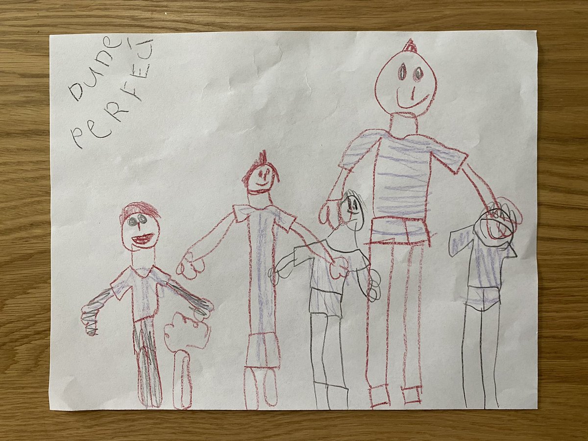 MeggersS's tweet photo. Hey @DudePerfect my daughter Addison drew this picture of you guys. She loves your videos! #pounditnogginseeya https://t.co/uHG95PqVoH
