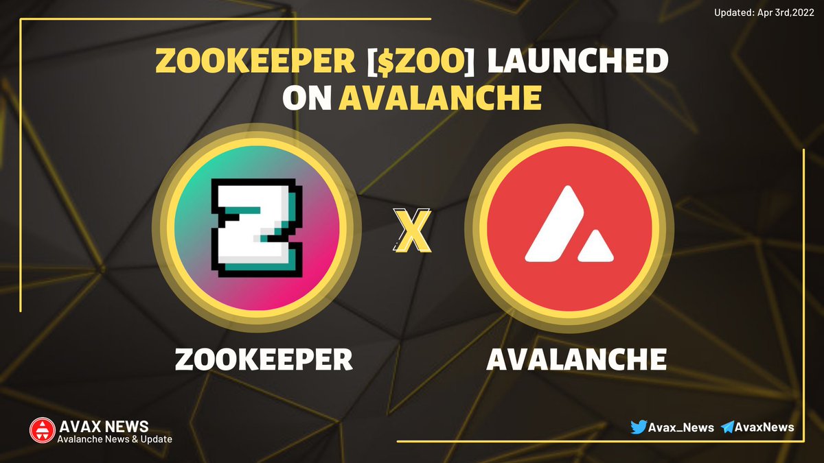 📢 ZooKeeper, the yield farming dApp of @ZooEcosystem has officially launched on #Avalanche.

🔺LPs are available on @traderjoe_xyz and <a href="/pangolindex/">Pangolin (PangoPerps is out!)</a>.

You will be able to boost farming rewards using NFTs once $ZOO token farming starts on April 13th👀

#AvaxNews #ZooEcosystem $ZOO