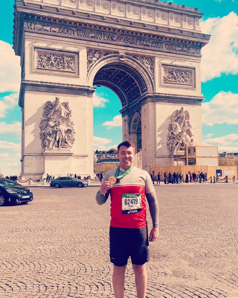 mchap84's tweet photo. Paris Marathon 2022 - 4hrs exactly!

🏃‍♂️272 miles of training
💅3 lost toenails
❌ absolutely no desire whatsoever to do another!

A tiny bit gutted I was 26secs off a sub 4hr but pretty pleased with that time for a slightly overweight, broken, pretender!
#ParisMarathon https://t.co/V53t7HLkZA