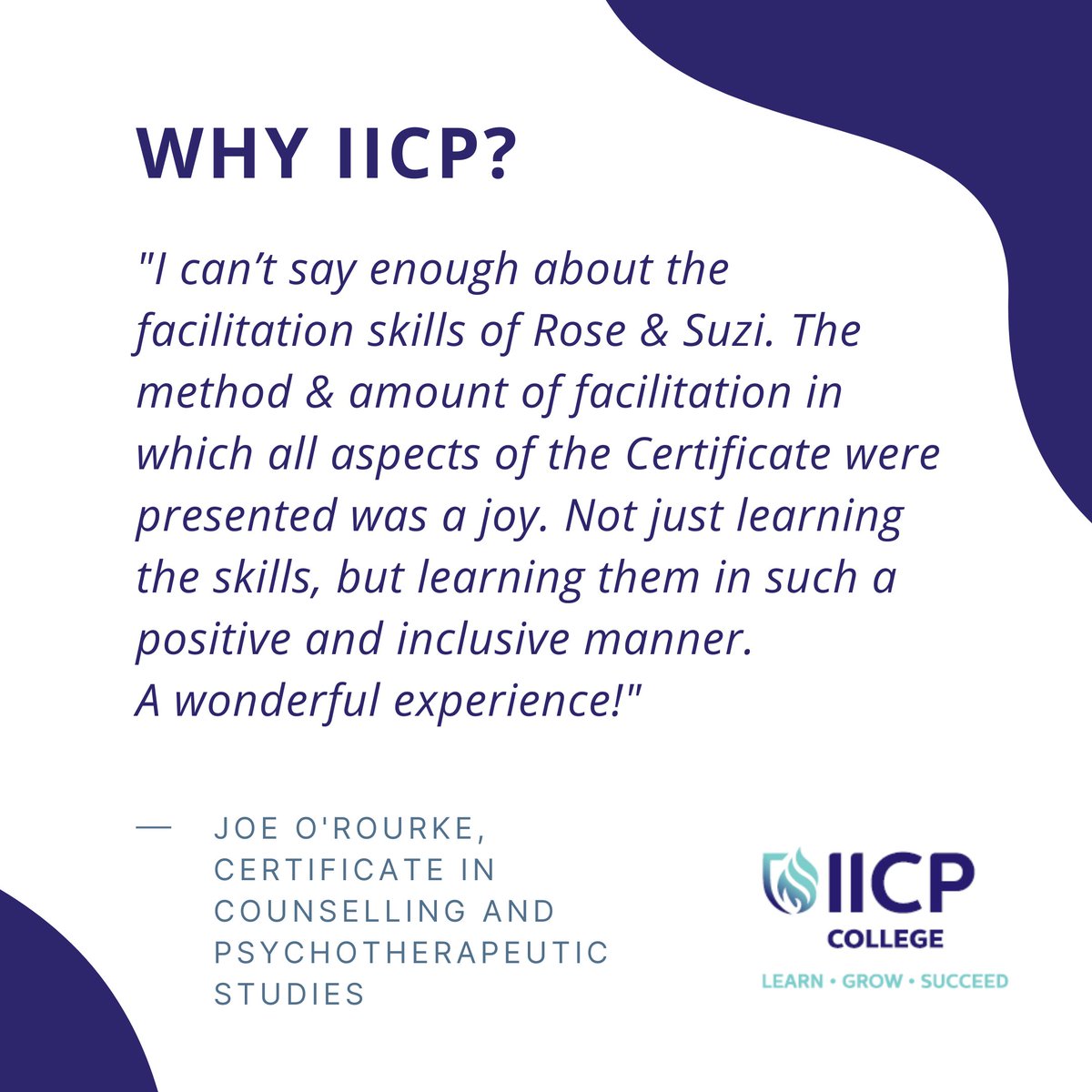 IICP_Education's tweet photo. Our students & alumni are strong and valued ambassadors of the IICP College. Read about their experience of studying with us. For more information about our courses, visit our website โก๏ธ https://t.co/CxwRftpx03 #psychotherapy #counselling #pluralisticpractice #learngrowsucceed https://t.co/AZjZjcwxeo
