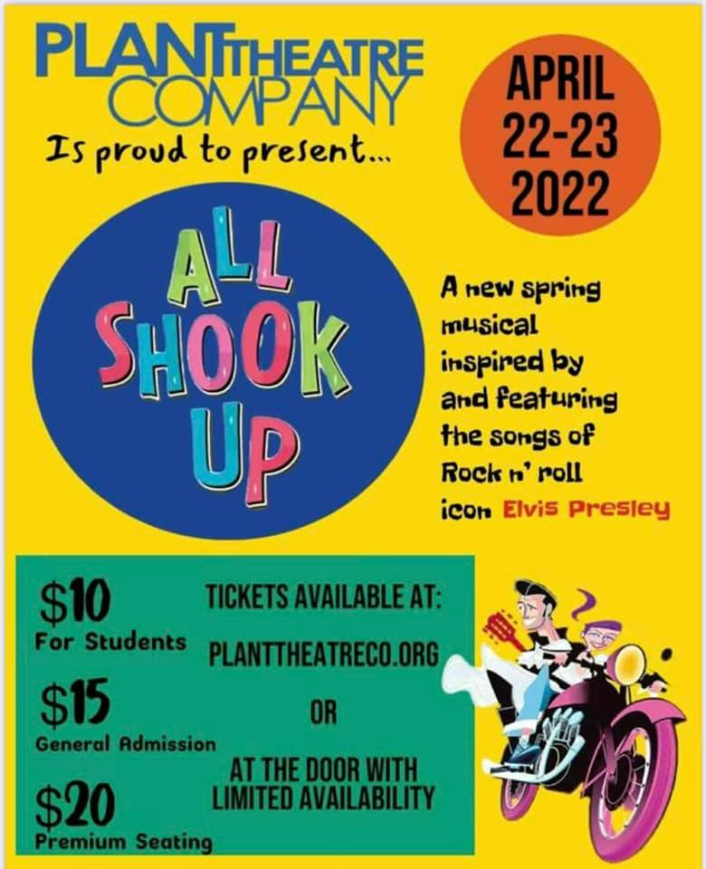 Dairy Joy Performance:

THIS Thursday April 7, 6:45–7:30 pm. Dairy Joy has teamed up with the Plant Theater Company for an All Shook Up preview with costumes, songs, and a dance number or two from the show.Come get a sneak peek. Dairy Joy will donate 10% of Thurs receipts to PTC!
