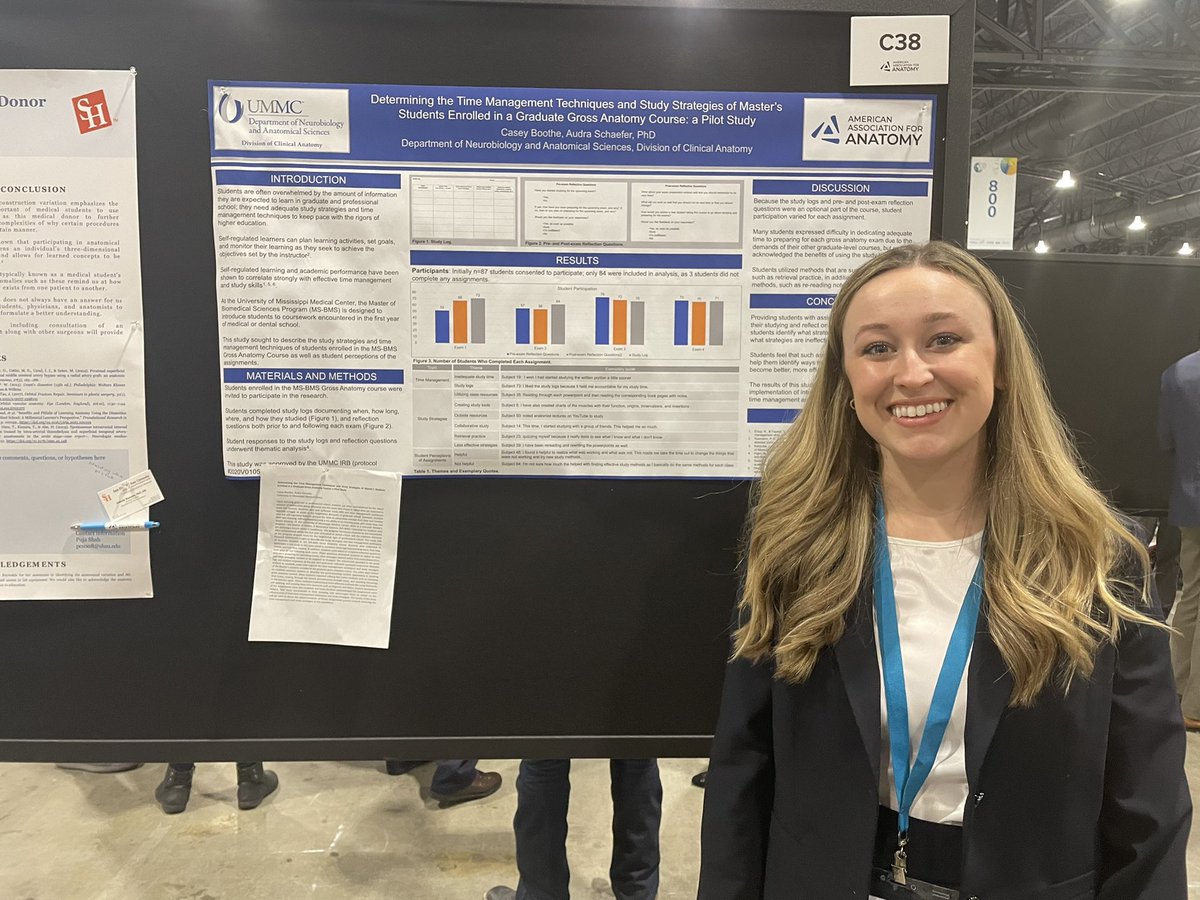 @RabornCasey is another 3rd year who is excited to be here presenting her poster on study strategies in anatomy education! #expbio2022 #Anatomy22