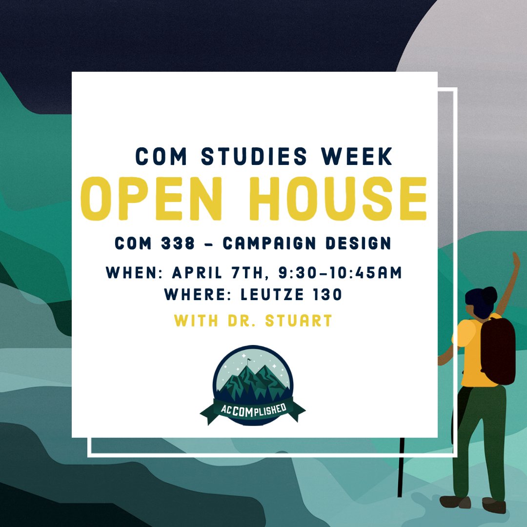 UNCWCOM's tweet photo. Open house is an opportunity for students to observe a live class they may have interest in taking. All students are welcome!
Are you interested in campaign design? Join Dr. Stuart and his students! Sign up and zoom:
https://t.co/eF9OmrHWHZ! #accomplished #csw2022 #comstudies https://t.co/8U5U2n0iMz