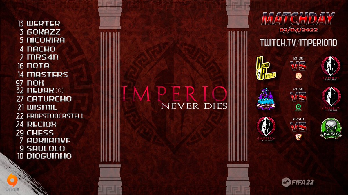 IMPERIO_nd's tweet photo. โฝ๏ธ MATCHDAY #FIFA22
๐ Europa League @proleaguede
๐ #NecroRaisers ๐ท๐บ
๐ค 21:30h
๐ International League @proleaguede
๐ #MagicStorm ๐ต๐ฑ
๐ 21:50h
๐ @FVPA_ESP
๐ @DanGeRousEsp
๐ฅ 22:40h
๐บ https://t.co/PTDNgL3HO0 https://t.co/HokddulChh
