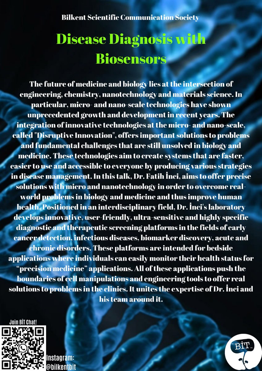 Hello Everyone! Our next event is going to be with Dr. Fatih İnci <a href="/fatihhincii/">Fatih Inci</a> from <a href="/incilab_tr/">incilab</a>, <a href="/bilkentunam/">Bilkent UNAM</a> on April 6th, Wednesday at 7 pm. He will talk about how biosensors can be used to diagnose disases. Hope to see you all there!