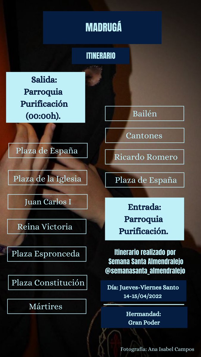 SemanaSanta_Alm's tweet photo. Itinerario Madrugá - Gran Poder.
#semanasantaalmendralejo #semanasanta #almendralejo #badajoz #extremadura #cofrade #Hermandad #Penitencia #cofradía #fe #ss #turismo #SSanta #SemanaSanta2022 #LaPasiónNoAcaba https://t.co/wjNiCOYjHP