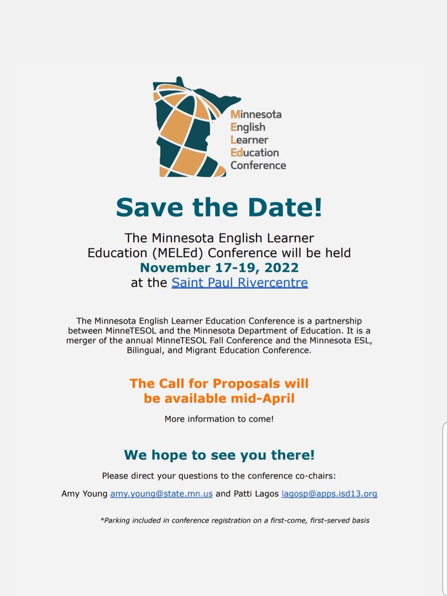 Save the date! 

MELEd 2022 conference will be held Thursday, November 17th through Saturday, November 19th. 

The call for proposals will be available mid-April. 

We hope to see you there! 

#meled2022