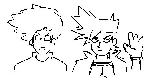 This crappy MS Paint mouse doodle is of two new characters I'm working on- Michael J. Michael (pictured left) and Shonen Shawn (pictured right).

Soon you will know their names... 