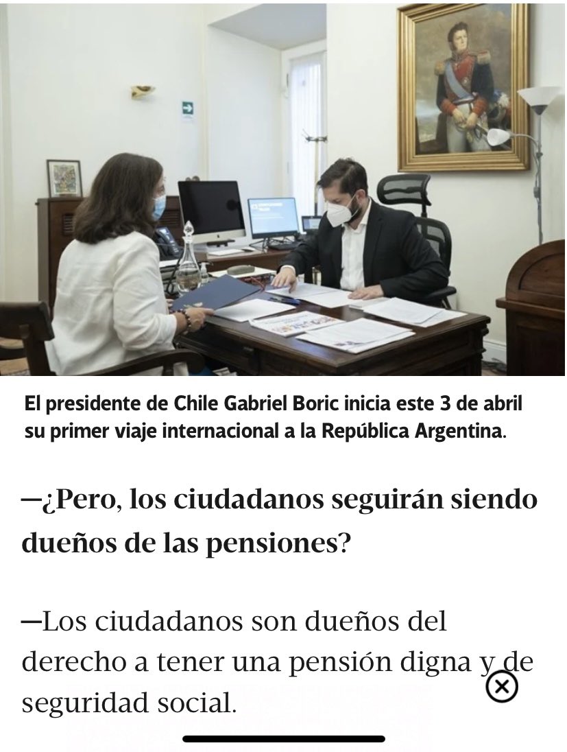 HuasaOK's tweet photo. El presidente Boric dio hoy una entrevista el diario Clarín de Argentina. Lea su respuesta sobre quiénes serán los dueños de las platas de las pensiones: https://t.co/RrDvKdgSSO https://t.co/cbY8agWPmg