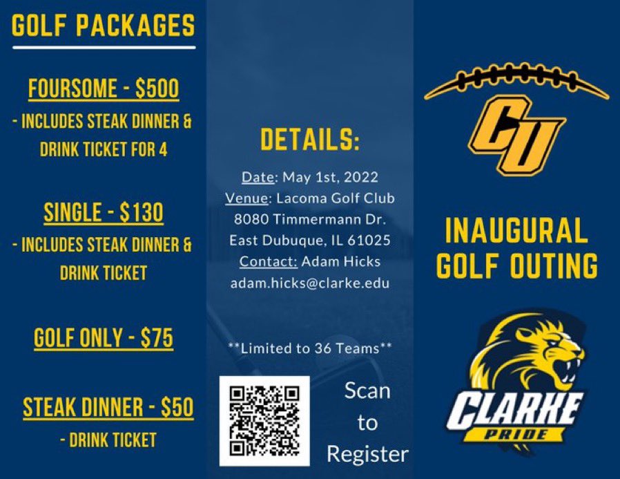 🚨Our Inaugural Golf Outing is less than a month away. Register now.🚨

clarkepride.com/sports/fball/2…
