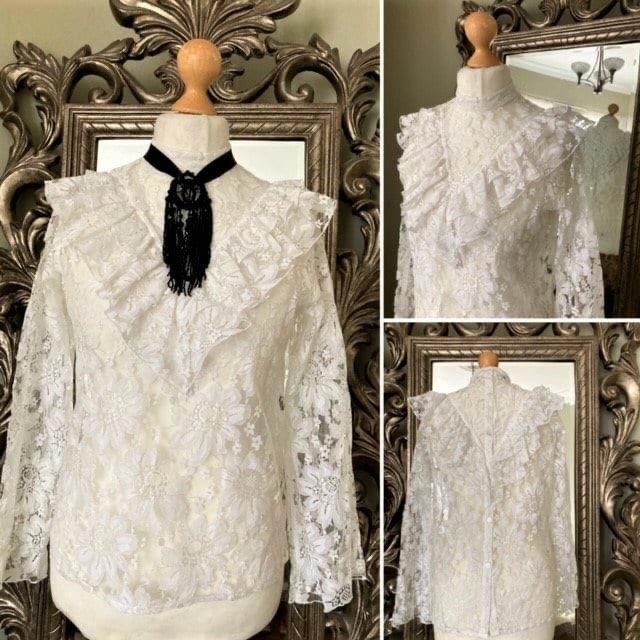 ginminvin's tweet photo. New Listing #etsy.com/uk/shop/GINGERMINTVINTAGE #1970sstyle #1980sfashion #FrillyNeck Blouse. #GothicBlouse #NewRomanticSteampunk #HighNeck #whiteLace Top. #EdwardianStyle White #SheerLace #ButtonBack Top. https://t.co/dCjSnMXYqe https://t.co/0bFgnpElzL