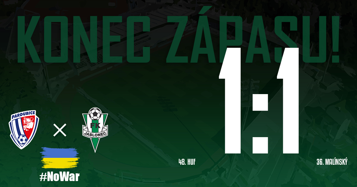 FKJablonec's tweet photo. KONEC ZÁPASU!
Utkání s Pardubicemi končí remízou 1:1! #vprvnilinii #PCEJAB https://t.co/EMuwOM445U