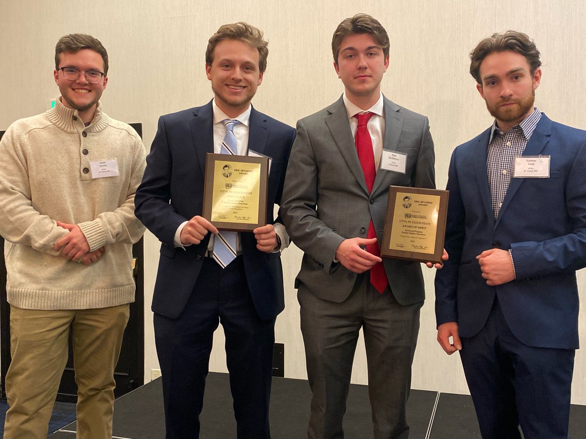 UTVS's tweet photo. Award weekend wrapped up last night with 6 awards from the @MWJournConf! Congratulations to our three meteorologists, The Culture, Crunch Time and Alex Cotter on winning their Eric Sevareid Awards! #GoHuskies #BHuskiesProud #SCSU #UTVS #MBJA #EricSevareid https://t.co/mQvMQd92Rg